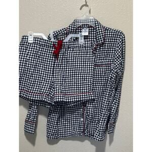 Women’s Lands’ End Blue Checkered Fleece Pajama Set Shorts, size M 10-12 Medium